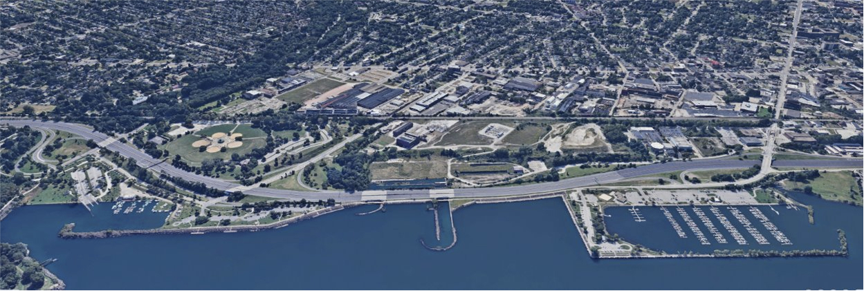 Aerial view of Cleveland's East Side Shoreline