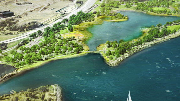 Aerial View art of Cleveland East Side Shoreline
